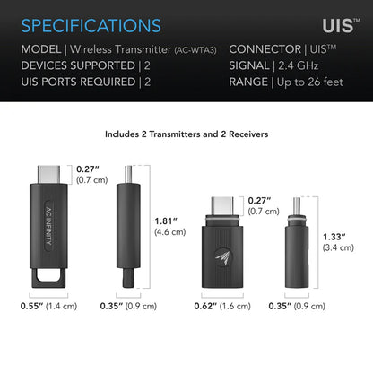 UIS 1-to-1 Transmitter & Receiver, Wirelessly Connects UIS Devices and Controllers, 2-Pack